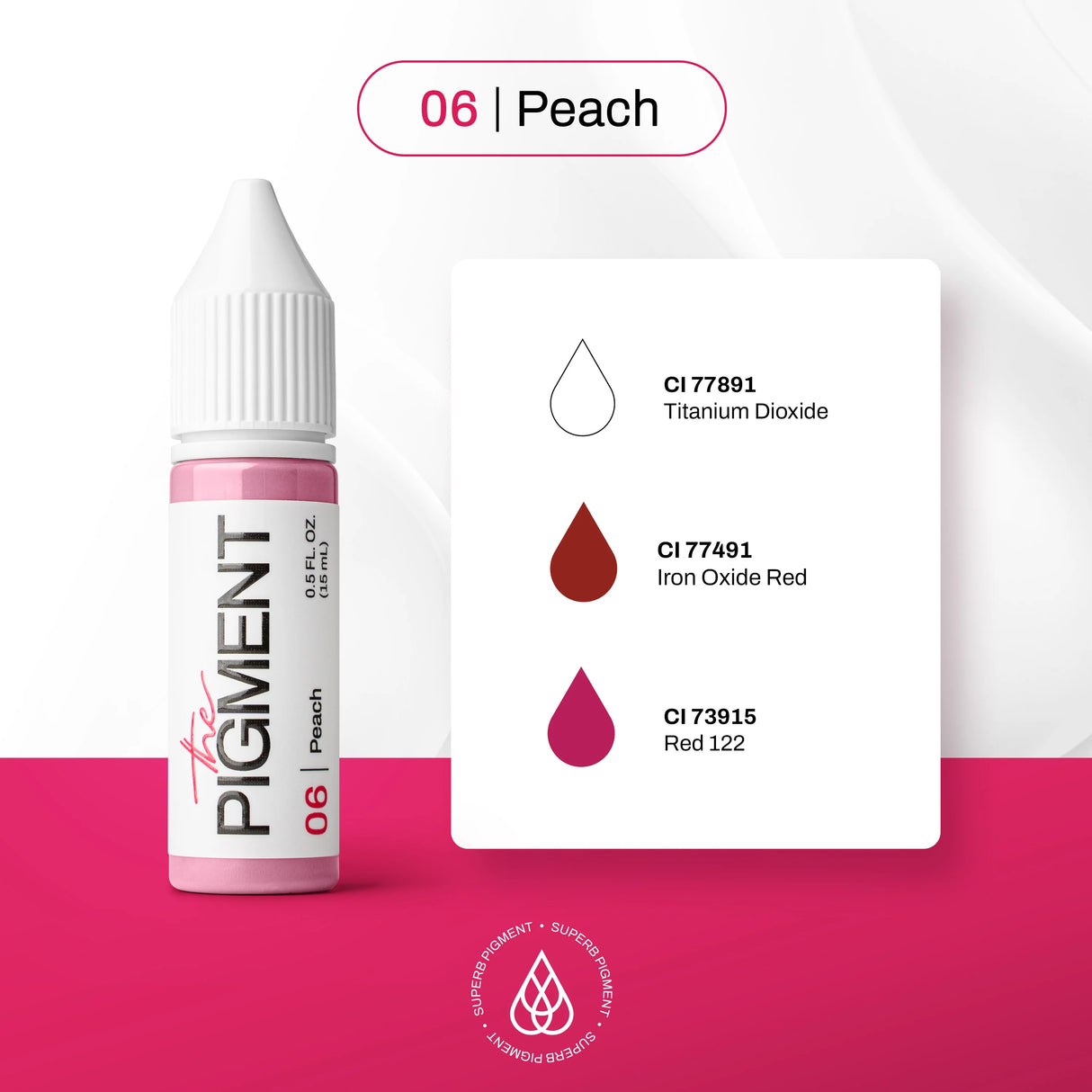 Vibrant 15ml peach pigment bottle from The Pigment, showcasing the bright orange-colored liquid inside a clear container.