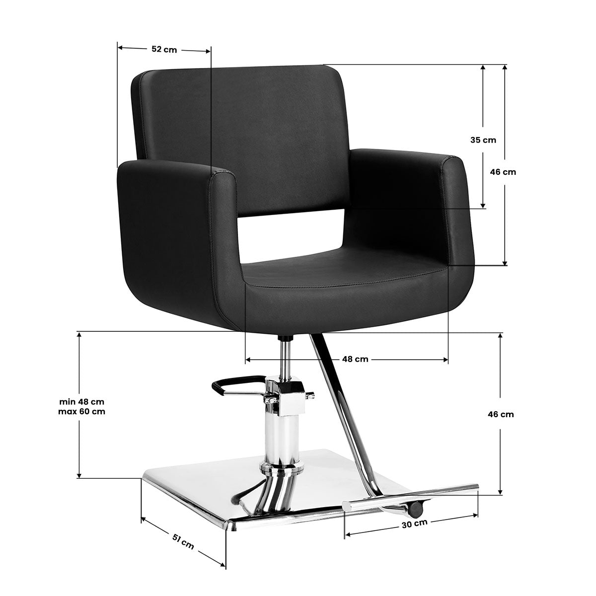 Black Gabbiano Helsinki hairdressing chair with padded seat and backrest, adjustable headrest, and chrome base for salon styling.
