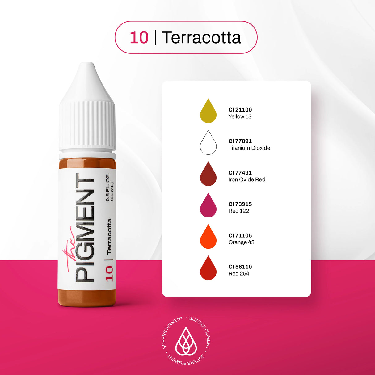 The Pigment 10 Terracotta Pigment in a 15ml jar, showing warm terracotta-colored pigment with a smooth, textured surface.