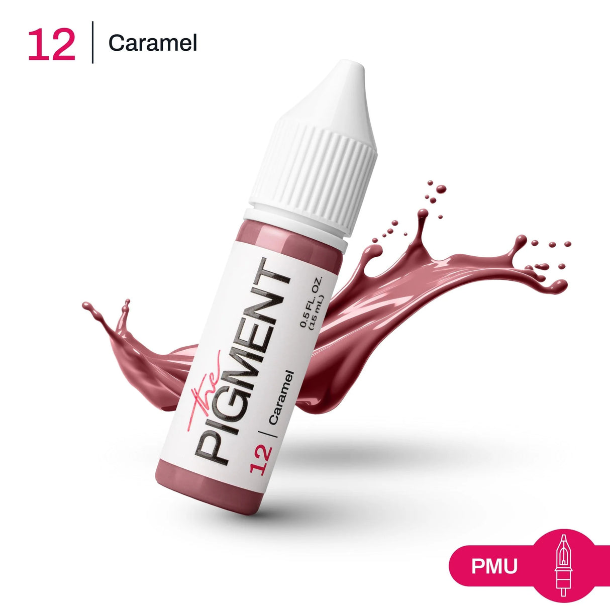 Bottle of The Pigment 12 Caramel Pigment in a 15ml container, featuring a rich caramel color and clear labeling.