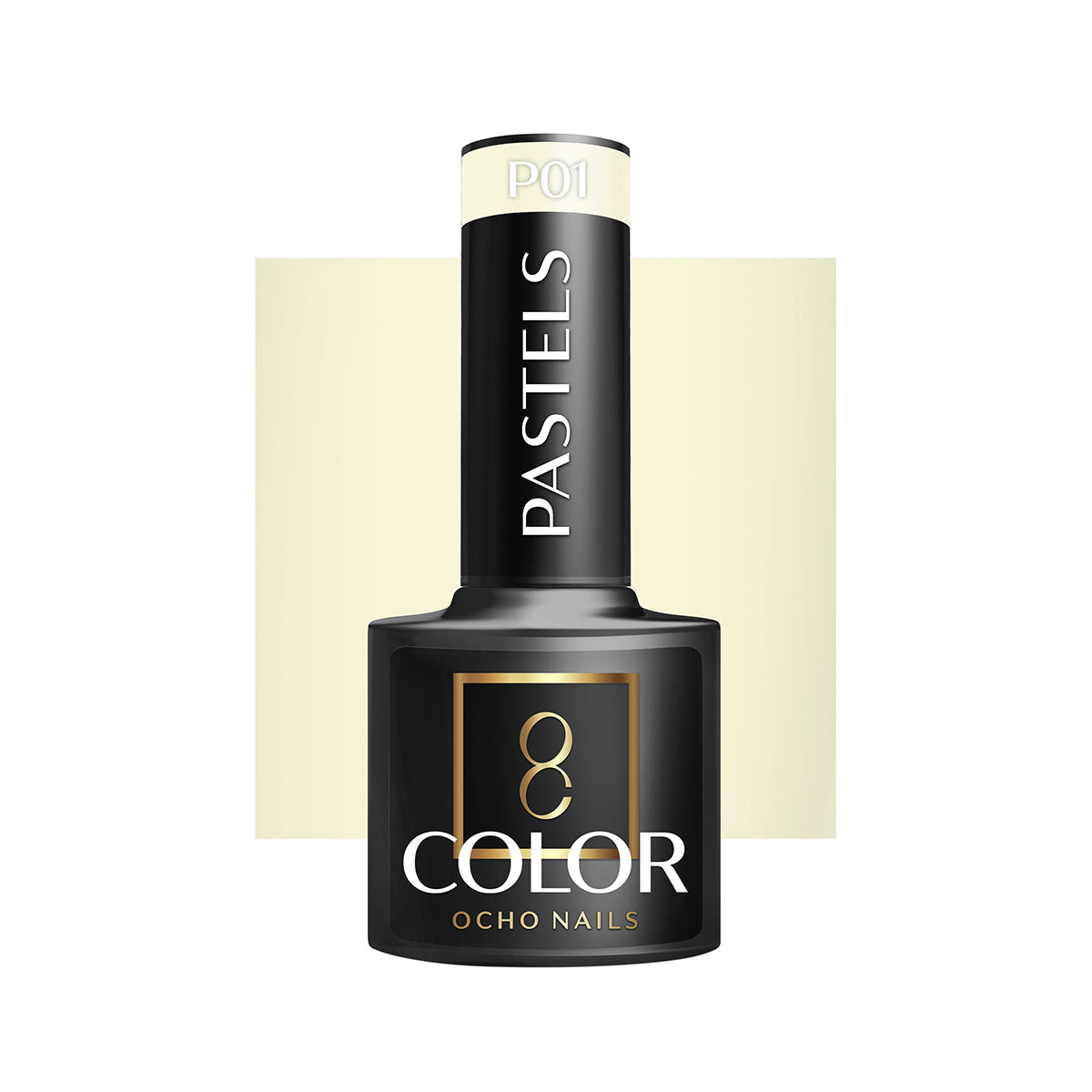OCHO NAILS Hybrid nail polish in pastel shade P01, 5g bottle with a smooth, glossy finish and pastel color.