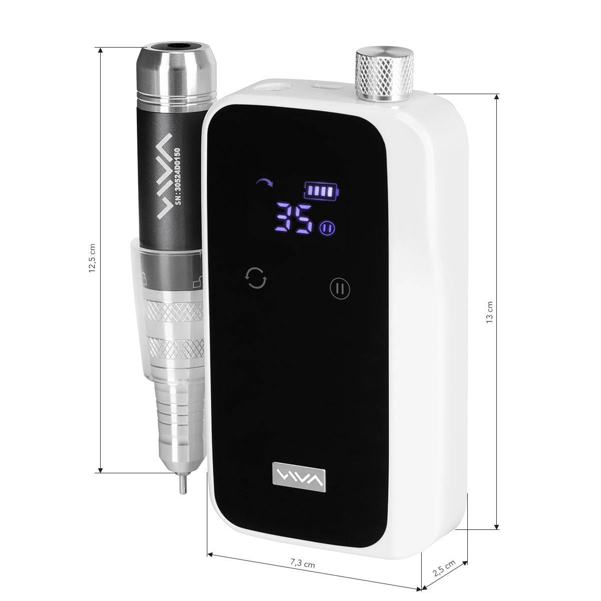 Portable VIVA aku nail drill with ergonomic design and adjustable speed for professional nail care and manicures.