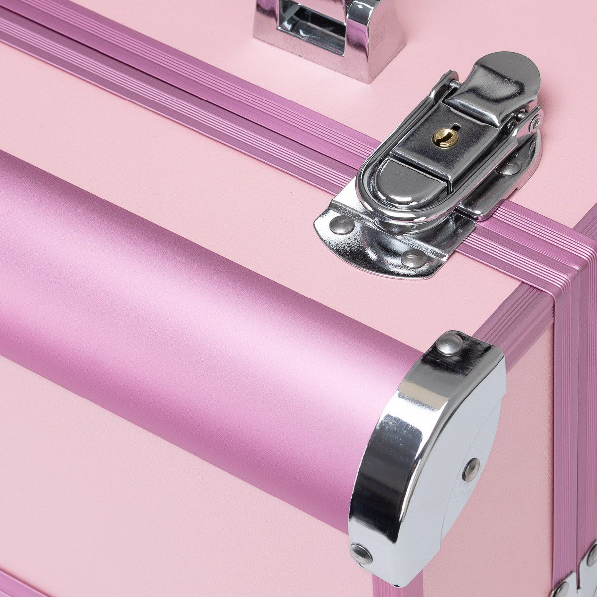 Pink ACTIVESHOP cosmetic case with multiple compartments, compact and stylish for organizing makeup and beauty essentials.