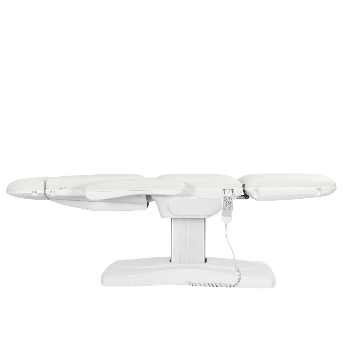 White SILLON Eclipse electric cosmetic chair with four actuators, designed for beauty salon comfort and functionality.