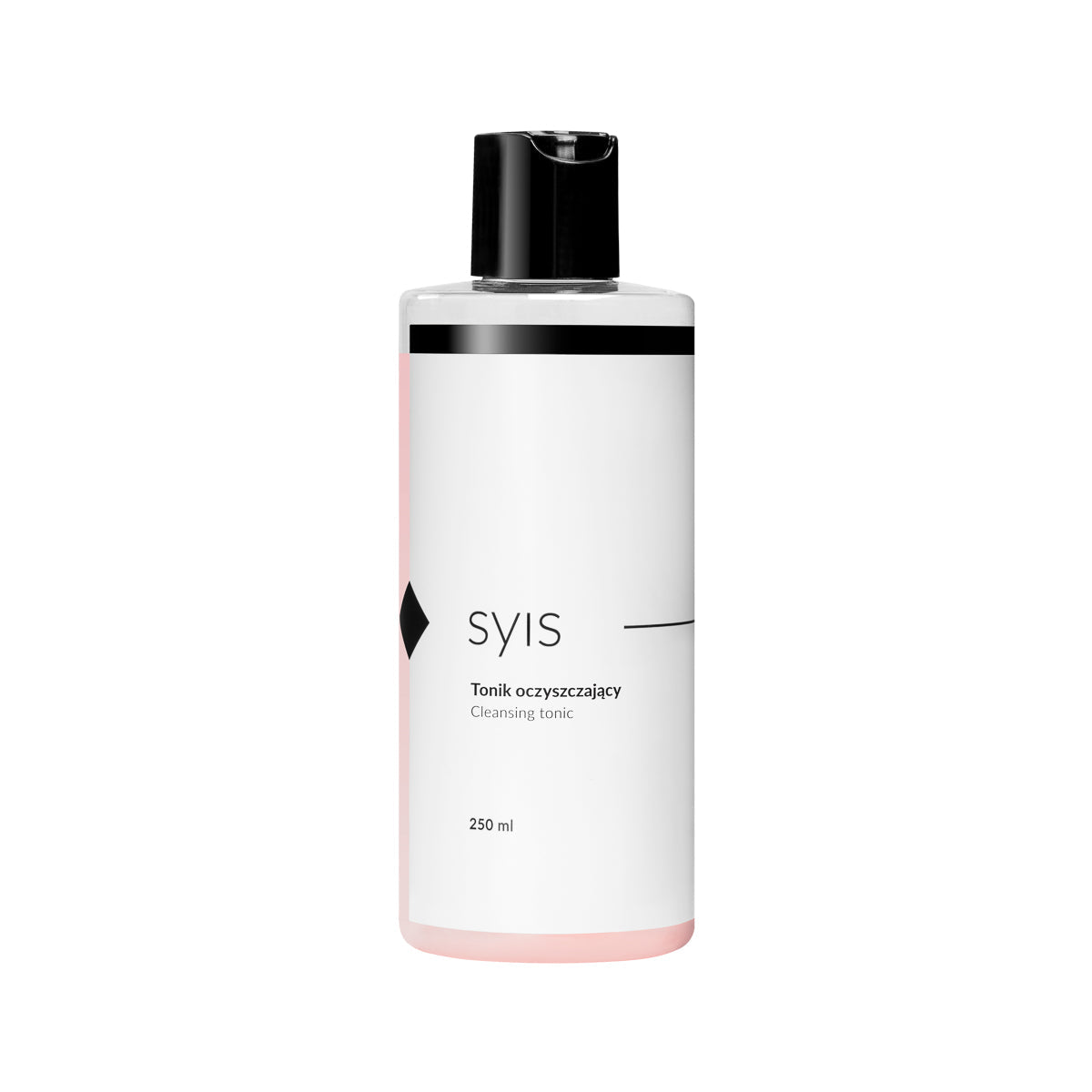 Syis cleansing tonic in a 250ml bottle, clear liquid with a minimalist label, suitable for skin cleansing and refreshing.