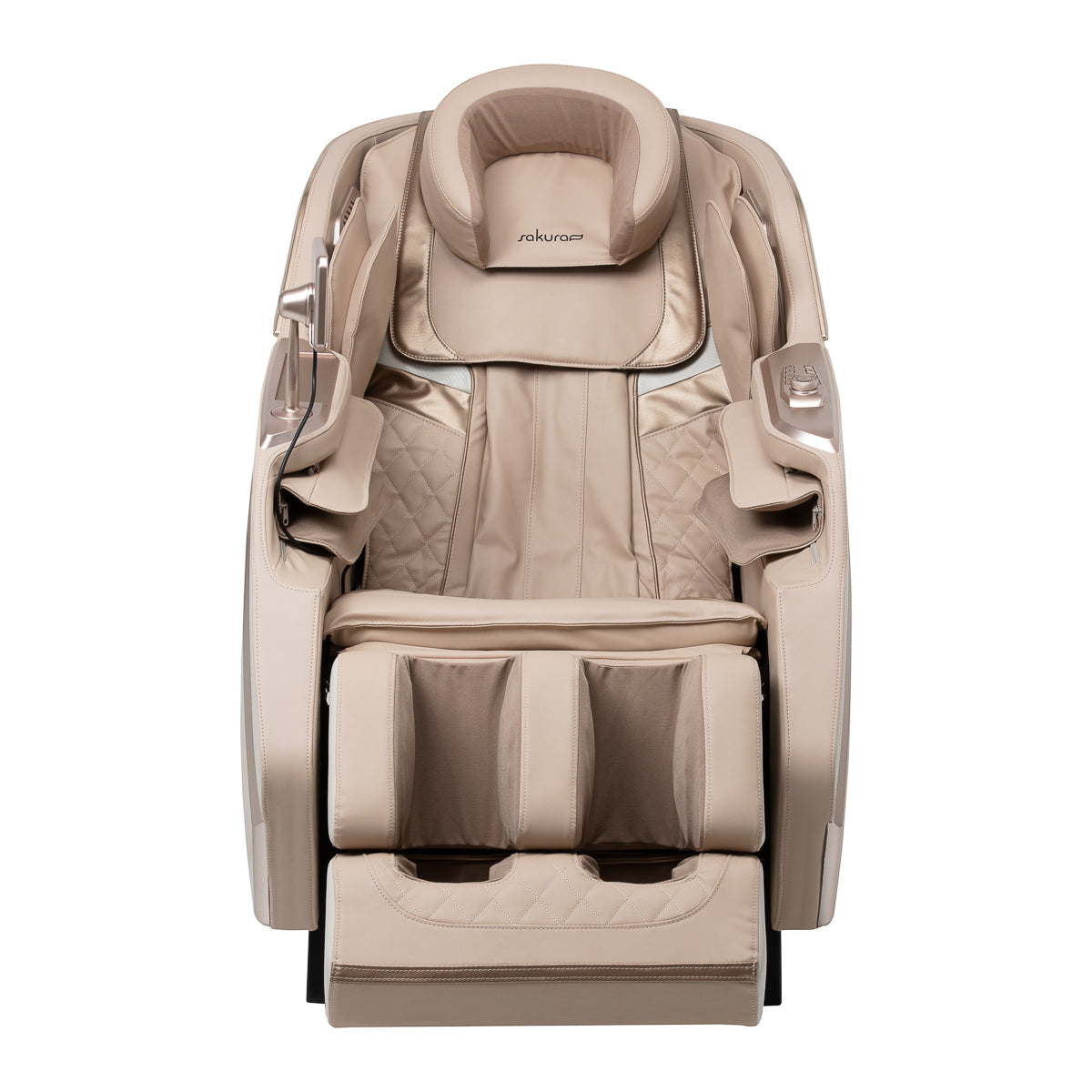 White Sakura Prime 108 massage chair from Sakura Massage Furniture, showcasing cushioned design and modern appearance.