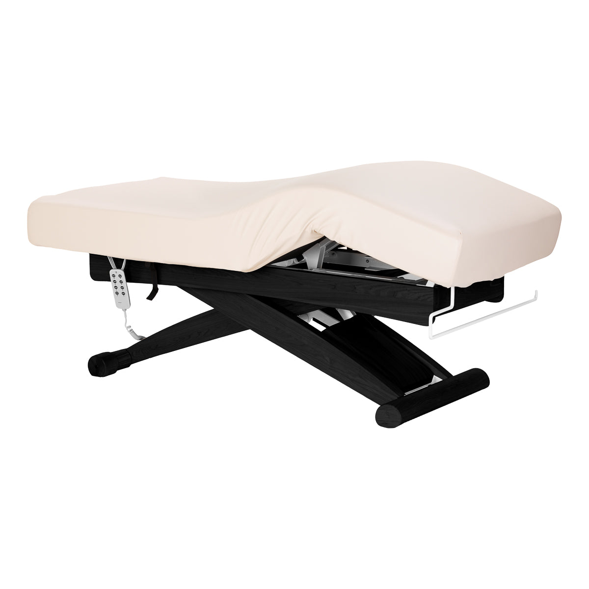 Cream SPA lounger Sillon Siesta with black base, ideal for beauty salon furniture, featuring plush cushioning and sleek design.