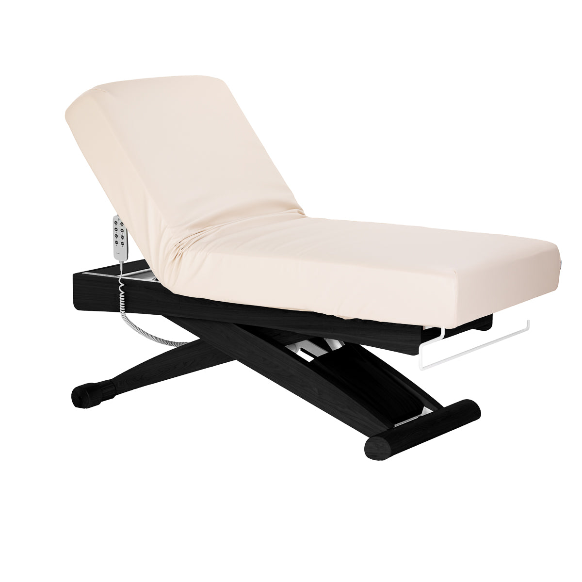 Cream SPA lounger Sillon Siesta with black base, stylish beauty salon furniture for relaxation and professional spa treatments.