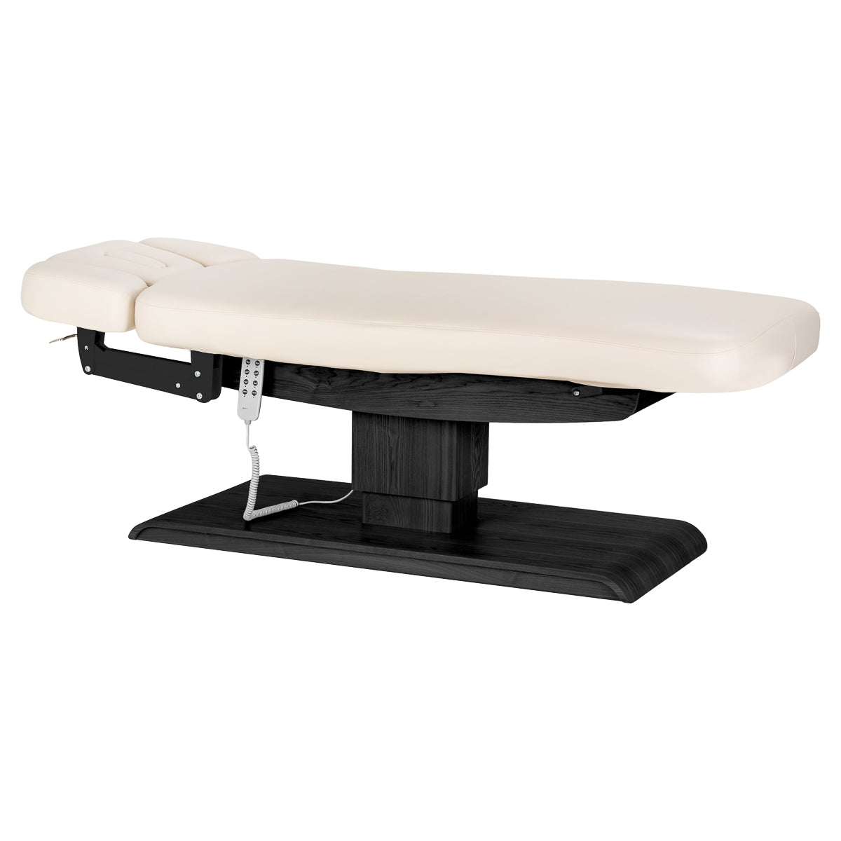 Cream-colored SPA lounger Sillon Relax with black base, designed for beauty salon comfort and professional use.