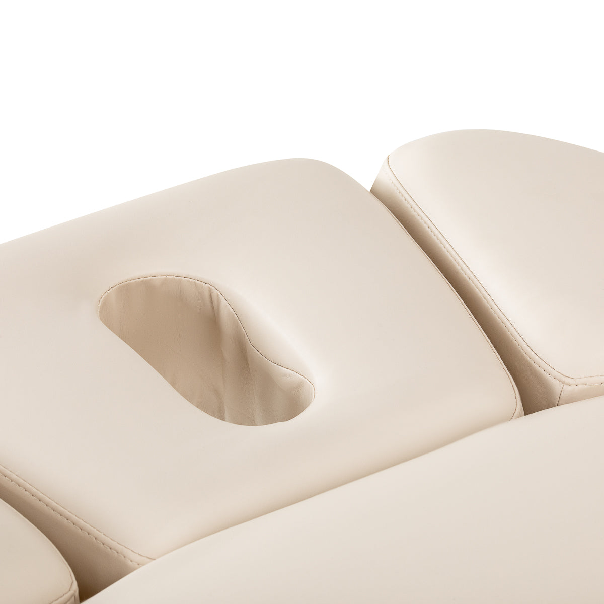 Cream SPA lounger Sillon Relax with black base for beauty salon furniture, featuring cushioned seating and sleek design.