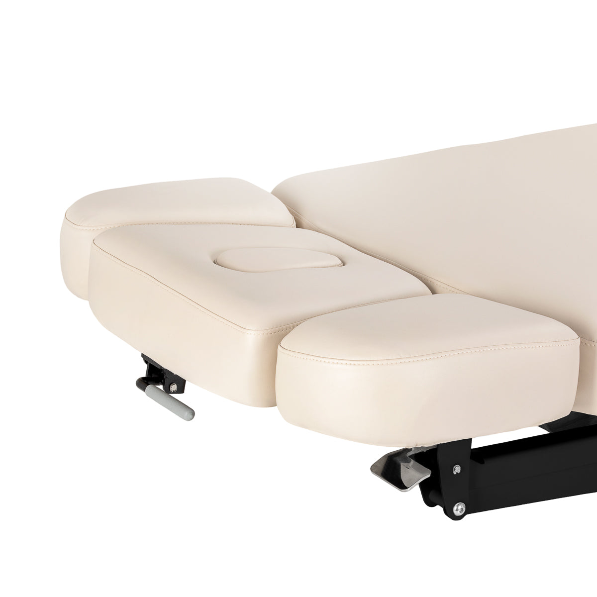 Cream SPA lounger Sillon Relax with black base, professional beauty salon furniture for comfortable client seating.
