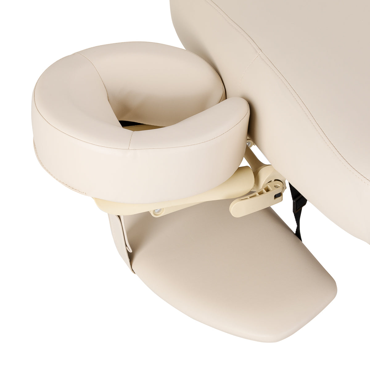 Cream SPA lounger Sillon Comfort with light brown base, designed for beauty salon furniture, comfortable and stylish.