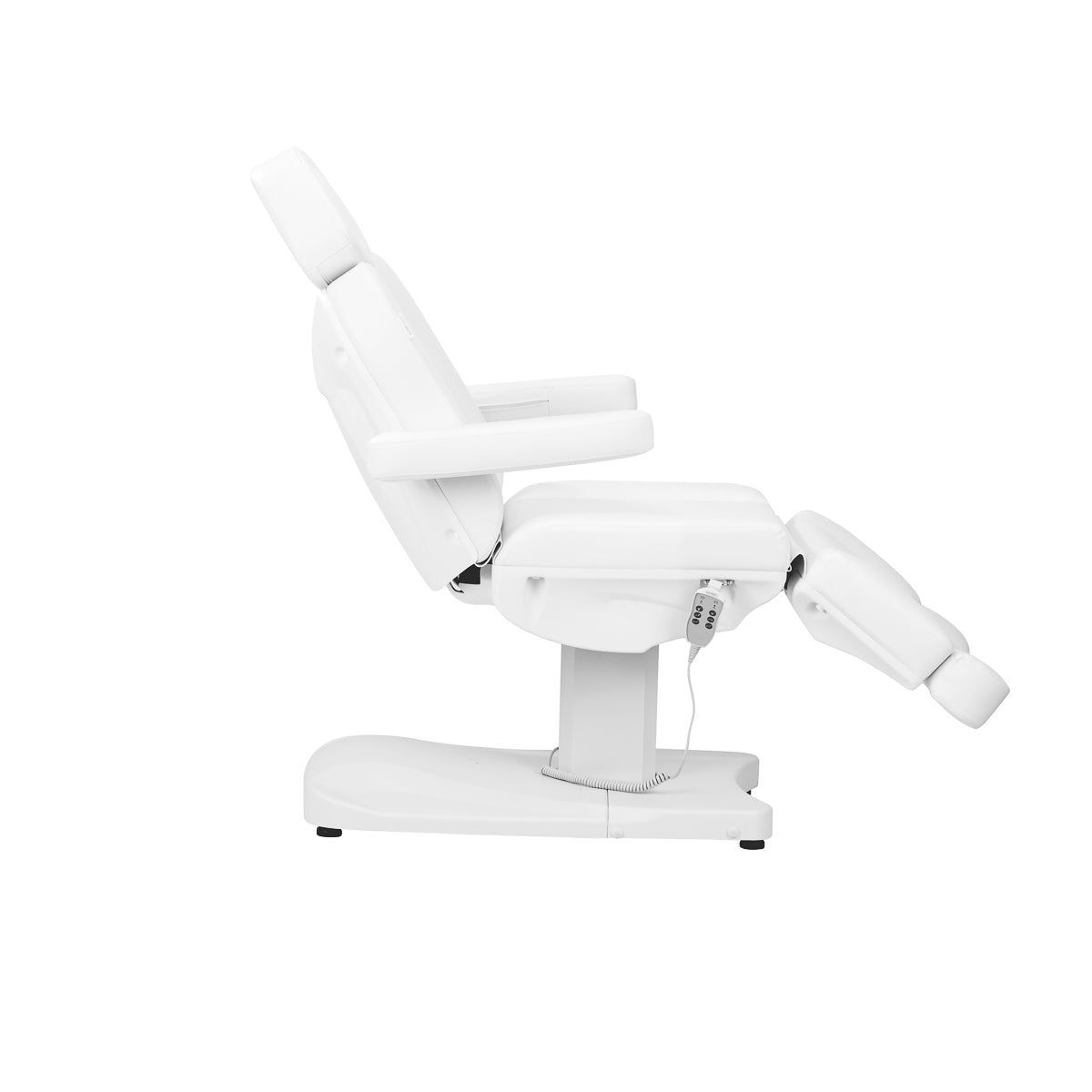 Azzurro 803D electric cosmetic chair in white with 3 motors, designed for beauty salons, featuring adjustable headrest and armrests.
