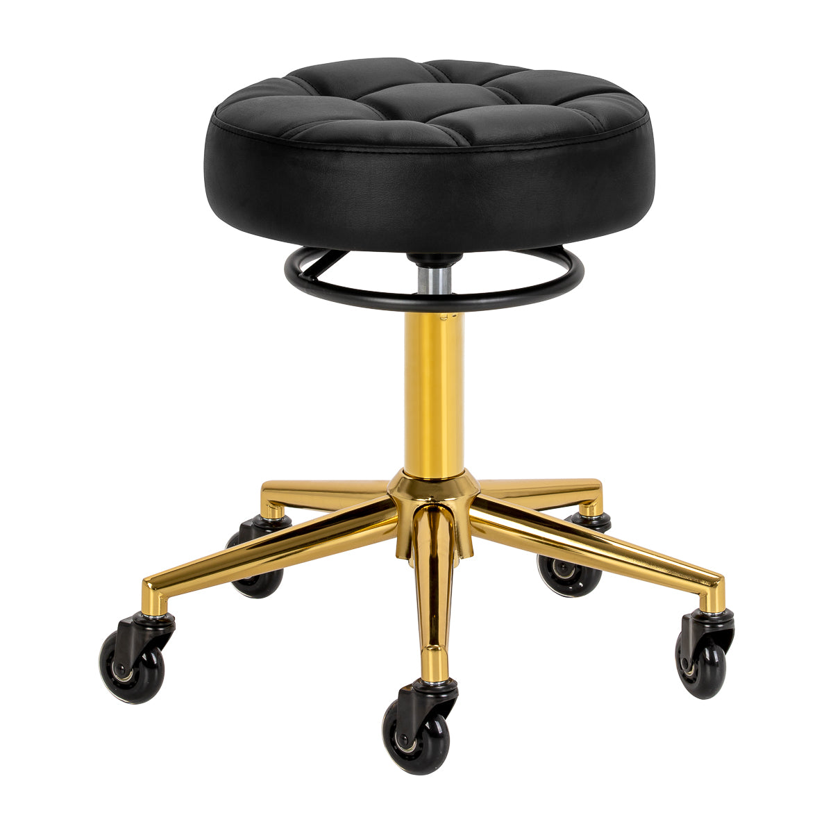 Gabbiano D054G gold and white hairdressing stool with adjustable height for beauty salon furniture.