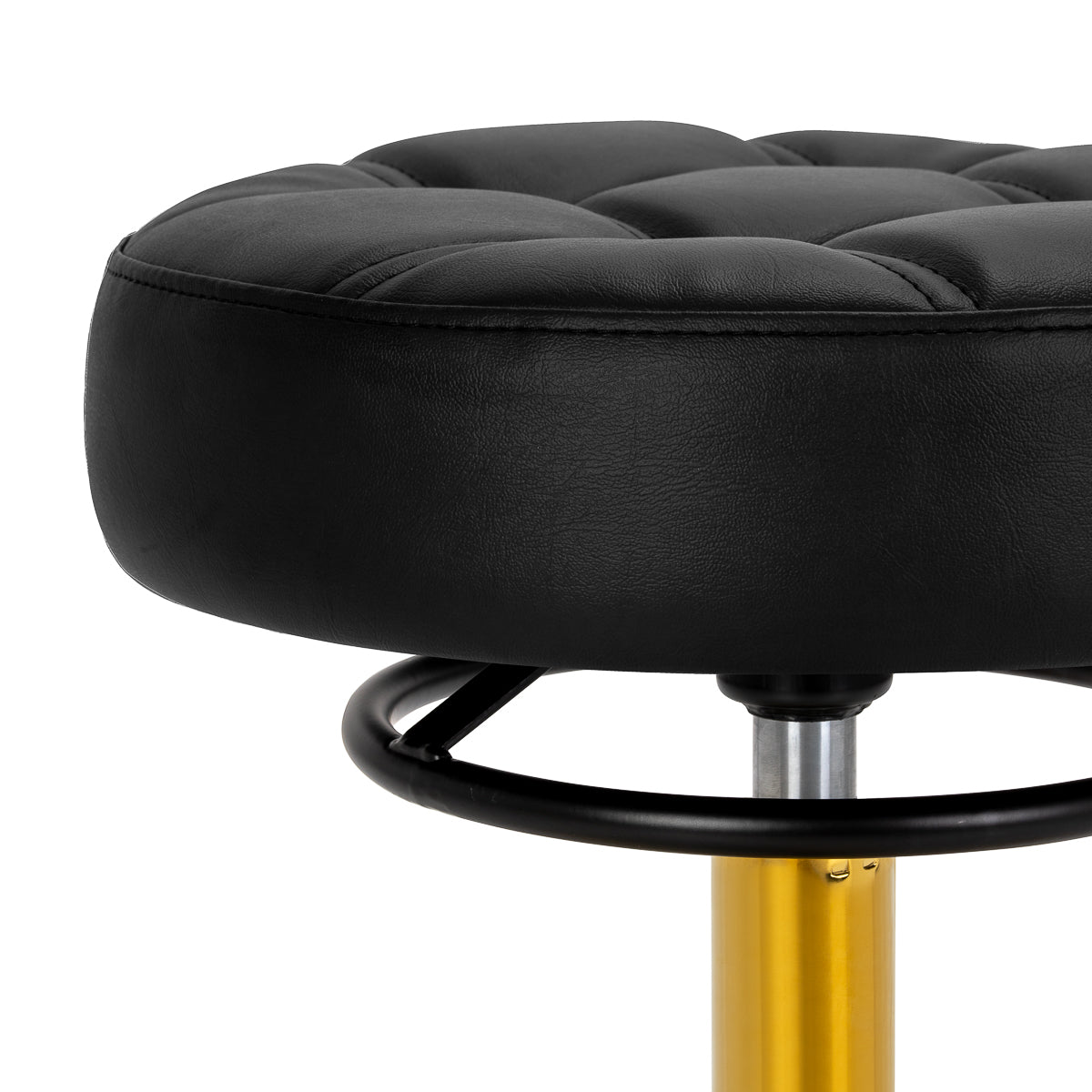 Gabbiano D054G hairdressing stool with gold and white finish, featuring a cushioned seat and adjustable height for salon use