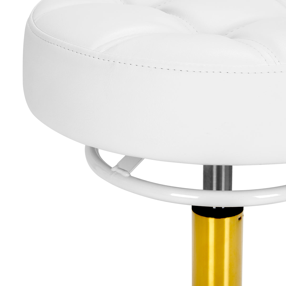 Gabbiano D054G hairdressing stool with gold and white finish, adjustable height, in a professional beauty salon setting