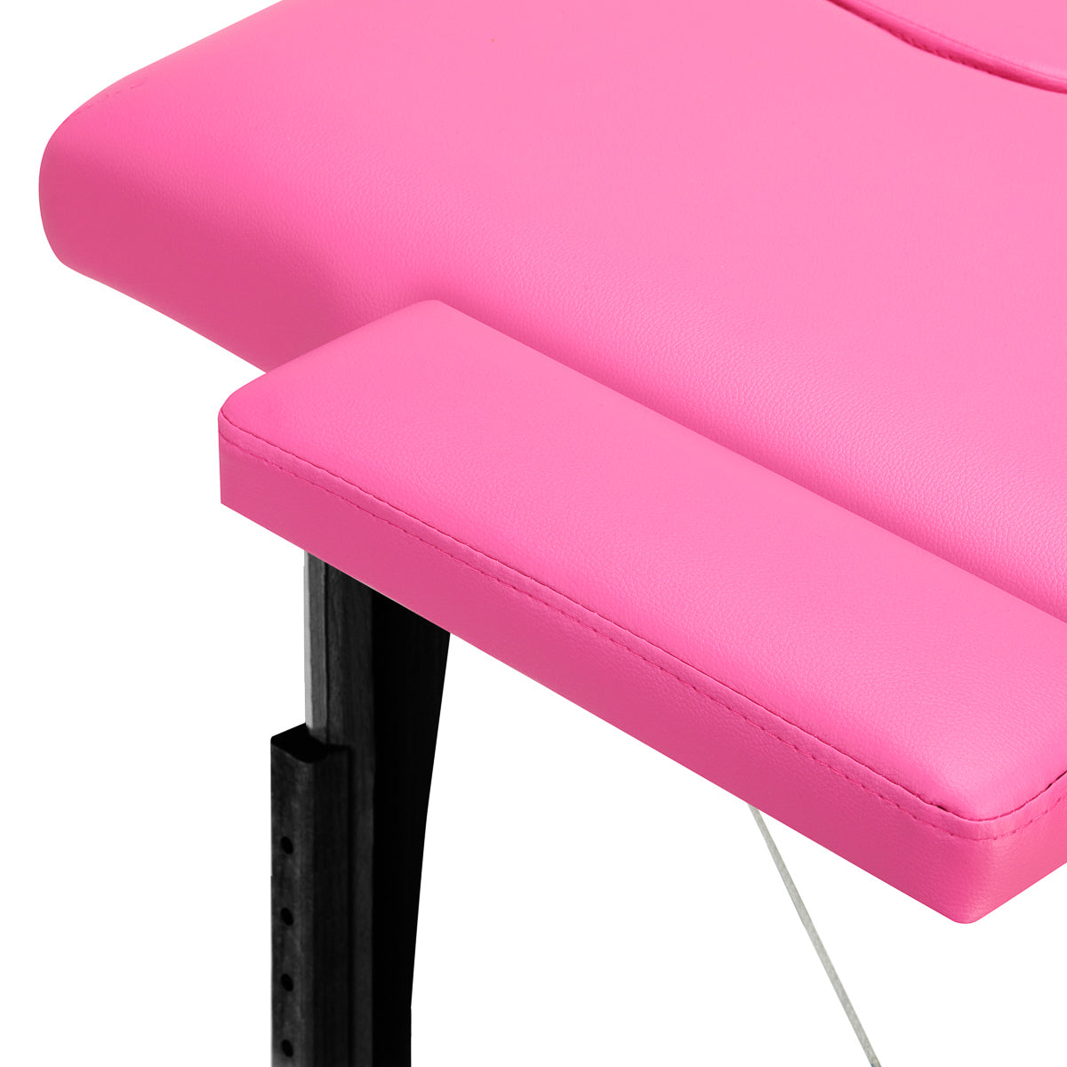 BALANCE wooden folding massage table with pink and black upholstery, 2-segment design, ideal for professional massage therapy.