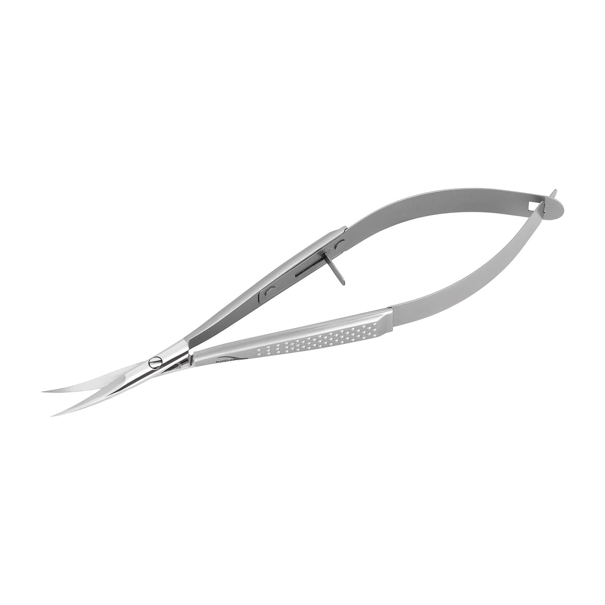 NGHIA KDN.720 spring-loaded cuticle scissors with sharp blades and ergonomic handle for precise nail grooming.
