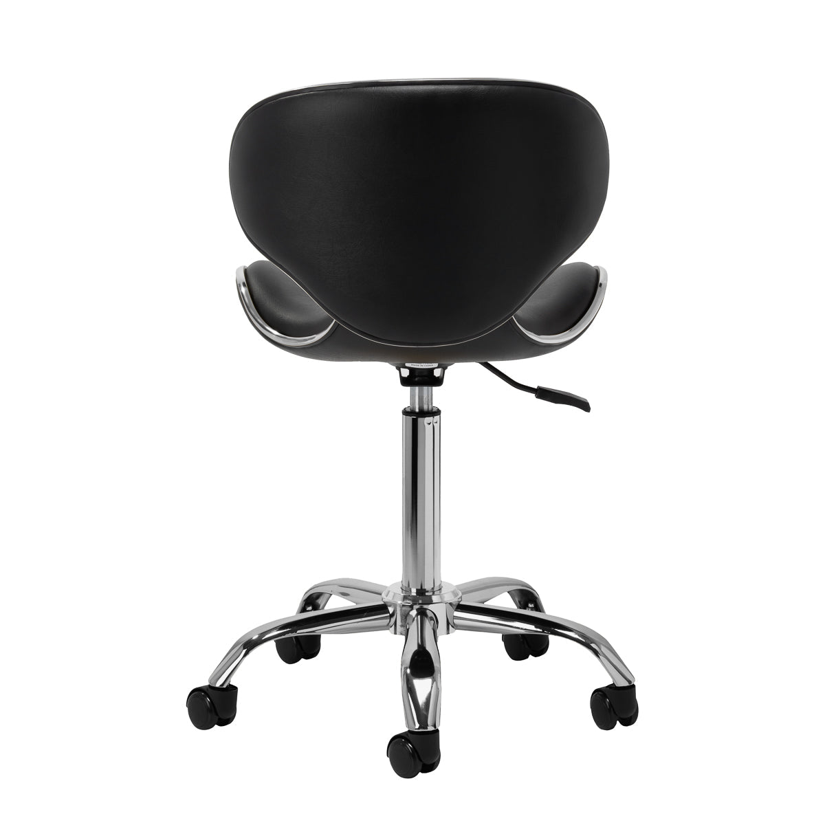 Black Gabbiano cosmetic stool Q-4599, a sleek beauty salon furniture piece with a cushioned seat and adjustable height.
