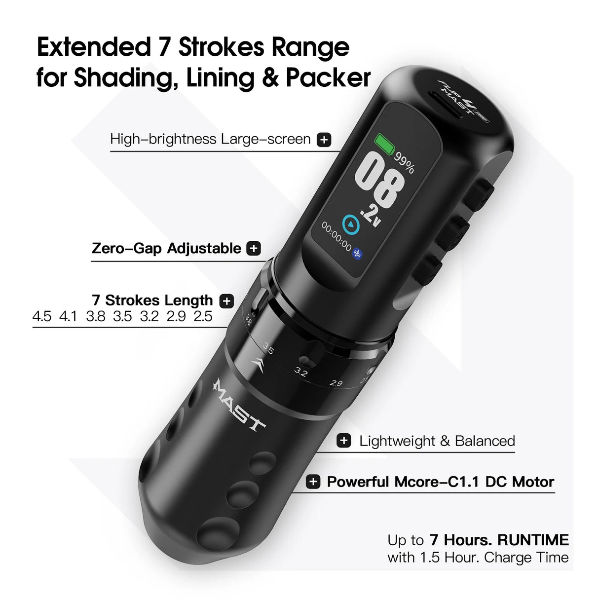 Mast Flip 4 Pro Wireless Tattoo Machine in black with ergonomic design and sleek finish, ideal for professional tattoo artists.