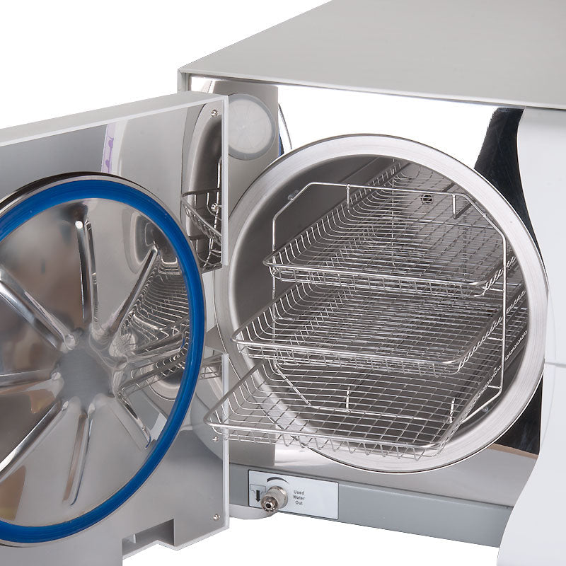Medical Autoclave Class B 23L by Beauty System with printer, showing sterilization chamber and control panel in the image.