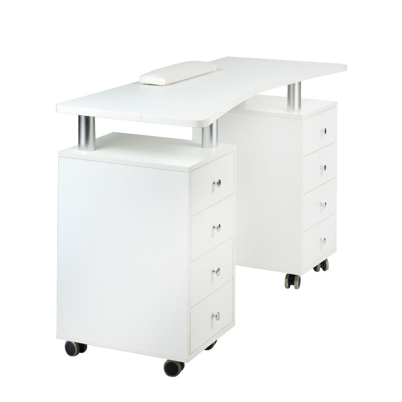 White manicure table BD-3425 by Beauty System with storage drawers and a smooth work surface for professional nail care.