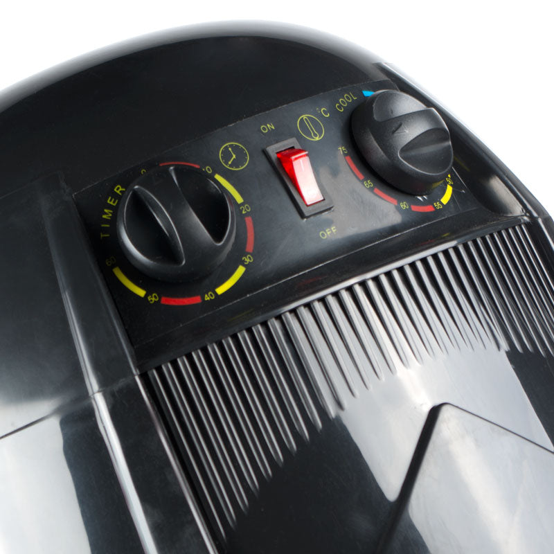 Beauty System BB-6082H black hair dryer on stand, showcasing the sleek design and professional styling features.