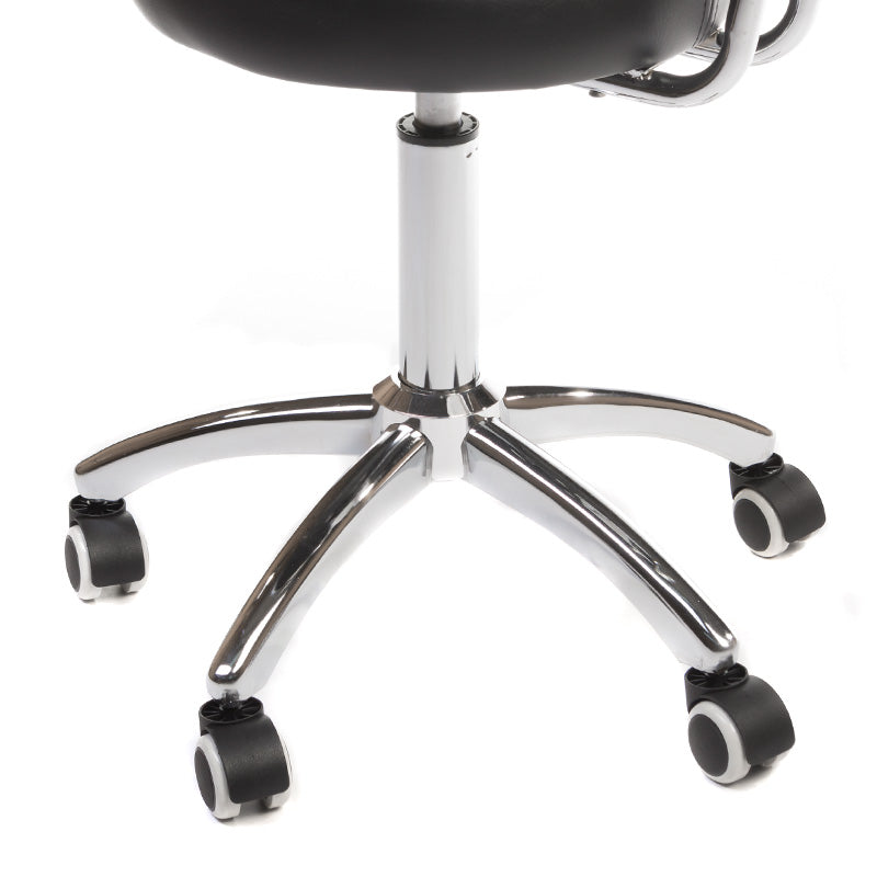 Black cosmetic stool with backrest, model BT-229 from Beauty System, featuring a cushioned seat and sturdy metal frame.