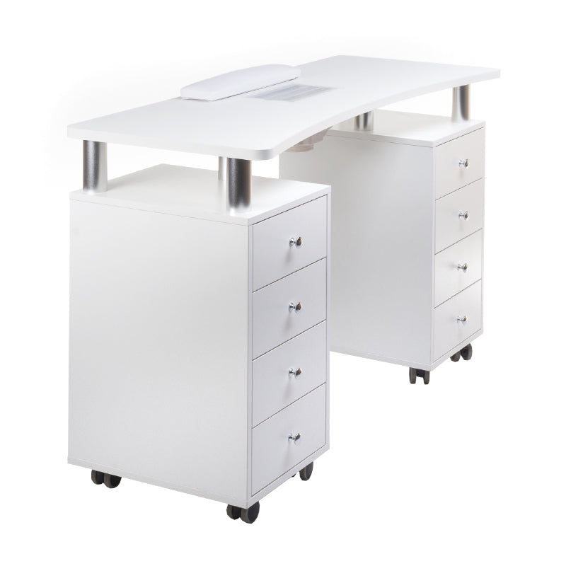 Beauty System Manicure table with dust extractor BD-3425+P in white, featuring workspace, drawers, and built-in dust removal system.