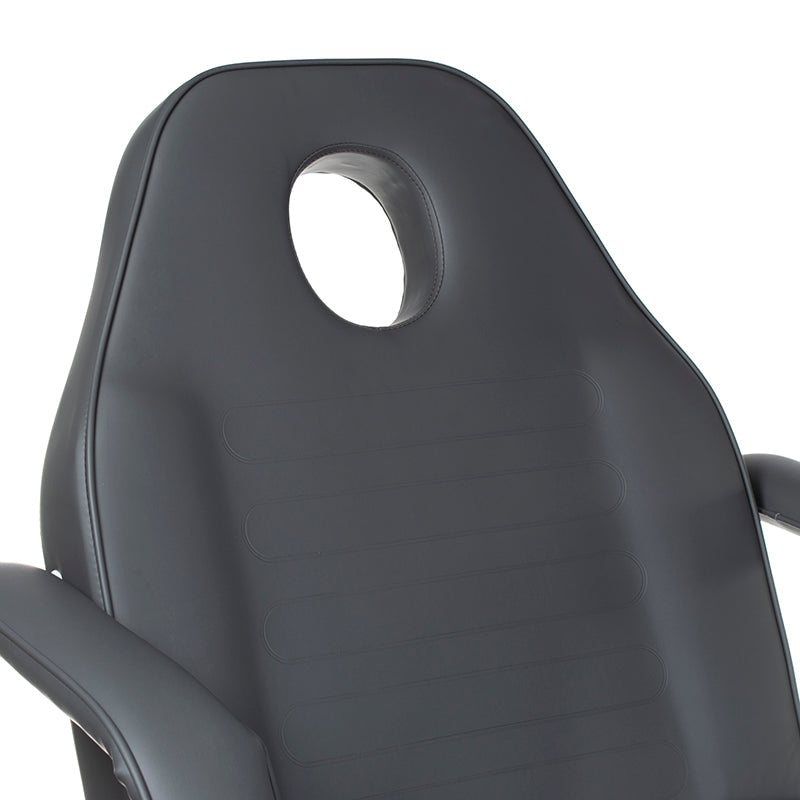 Gray hydraulic cosmetic armchair with adjustable features, designed for beauty salons by Beauty System.