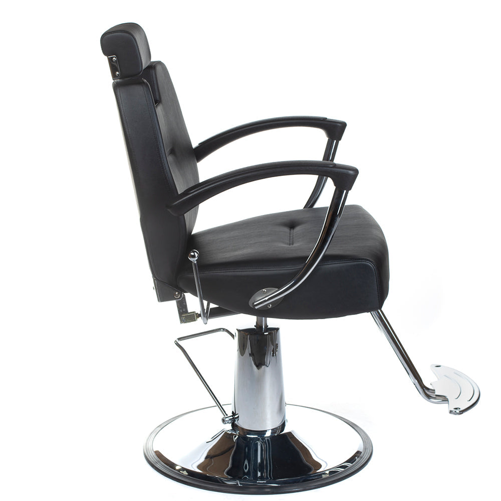 Black Barber Chair HEKTOR BH-3208 by Beauty System with padded seat, adjustable headrest, and sturdy base for salon use