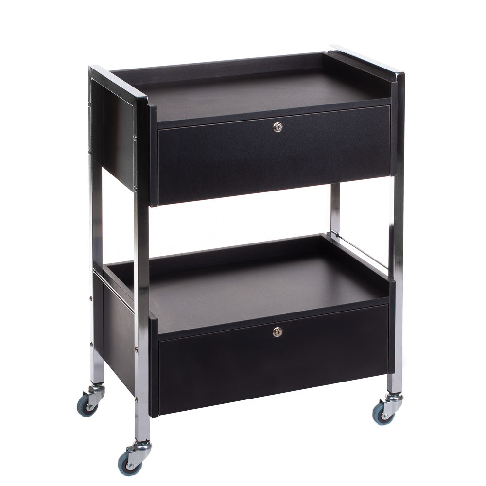 Black cosmetic cabinet BD-6004 by Beauty System with multiple drawers and mirror for organized makeup and skincare storage.