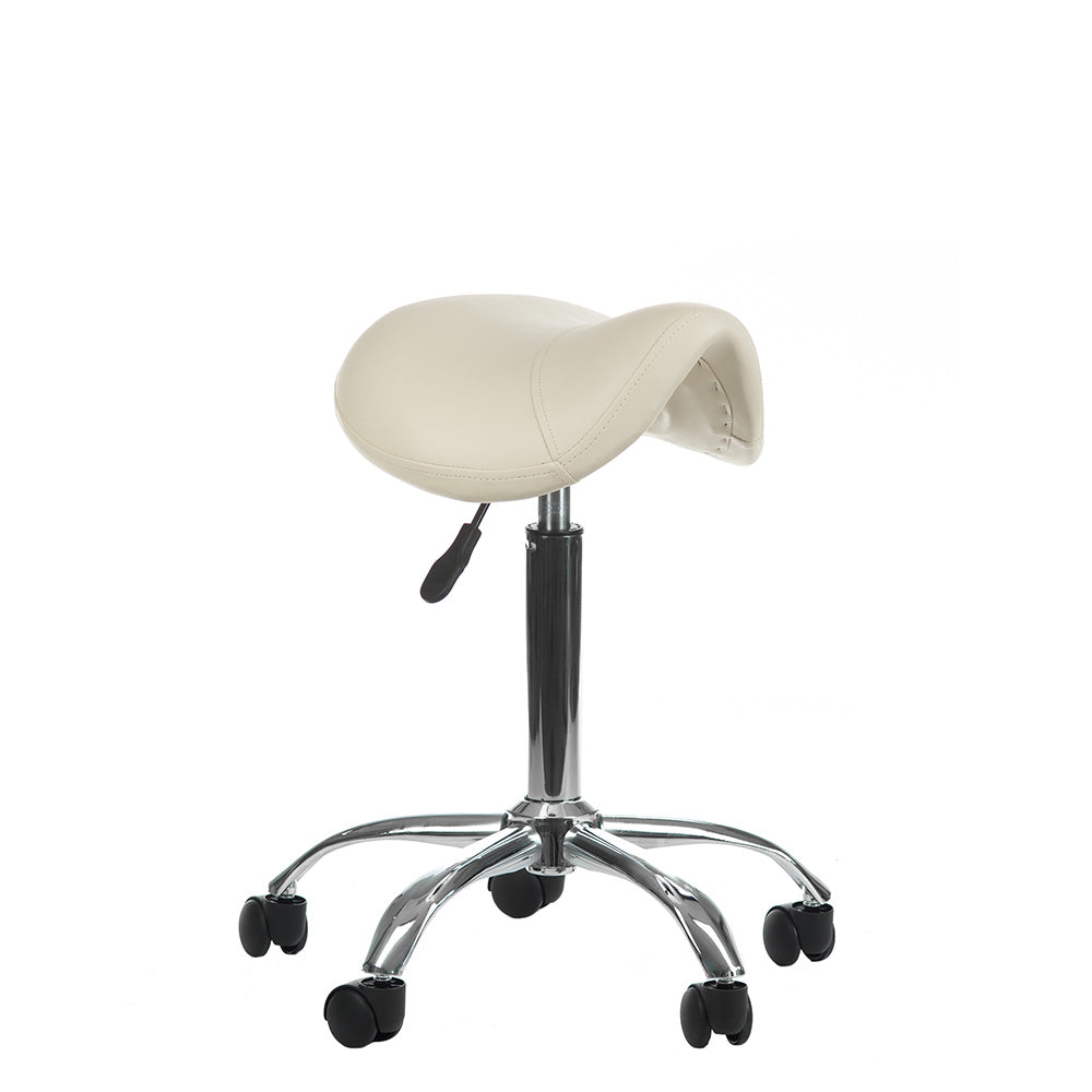 Cream-colored cosmetic stool BD-9909 by Beauty System with cushioned seat and sturdy base, ideal for beauty salons and makeup artists.
