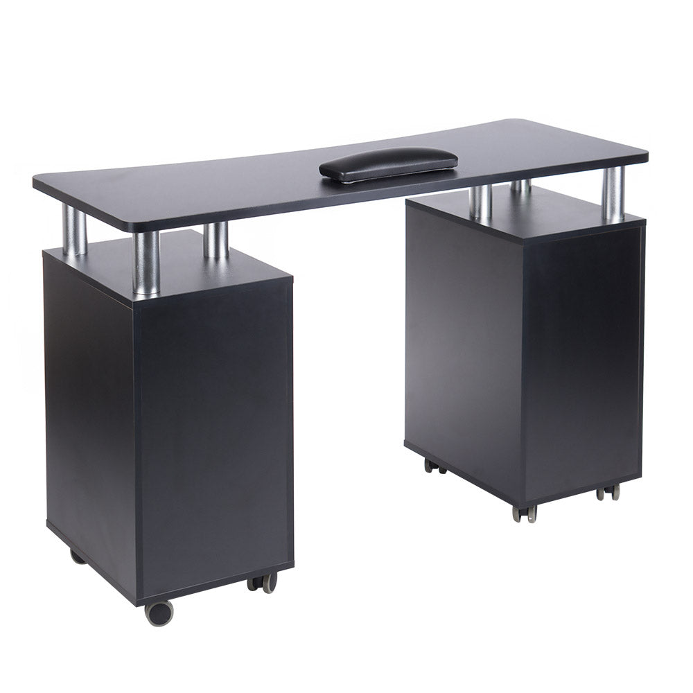 Black Beauty System Manicure Table BD-3425 with workspace and storage drawers, designed for professional nail technician use.