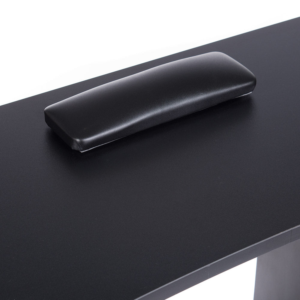 Black manicure table from Beauty System model BD-3425 with a sleek surface and storage drawers for professional nail salon use.