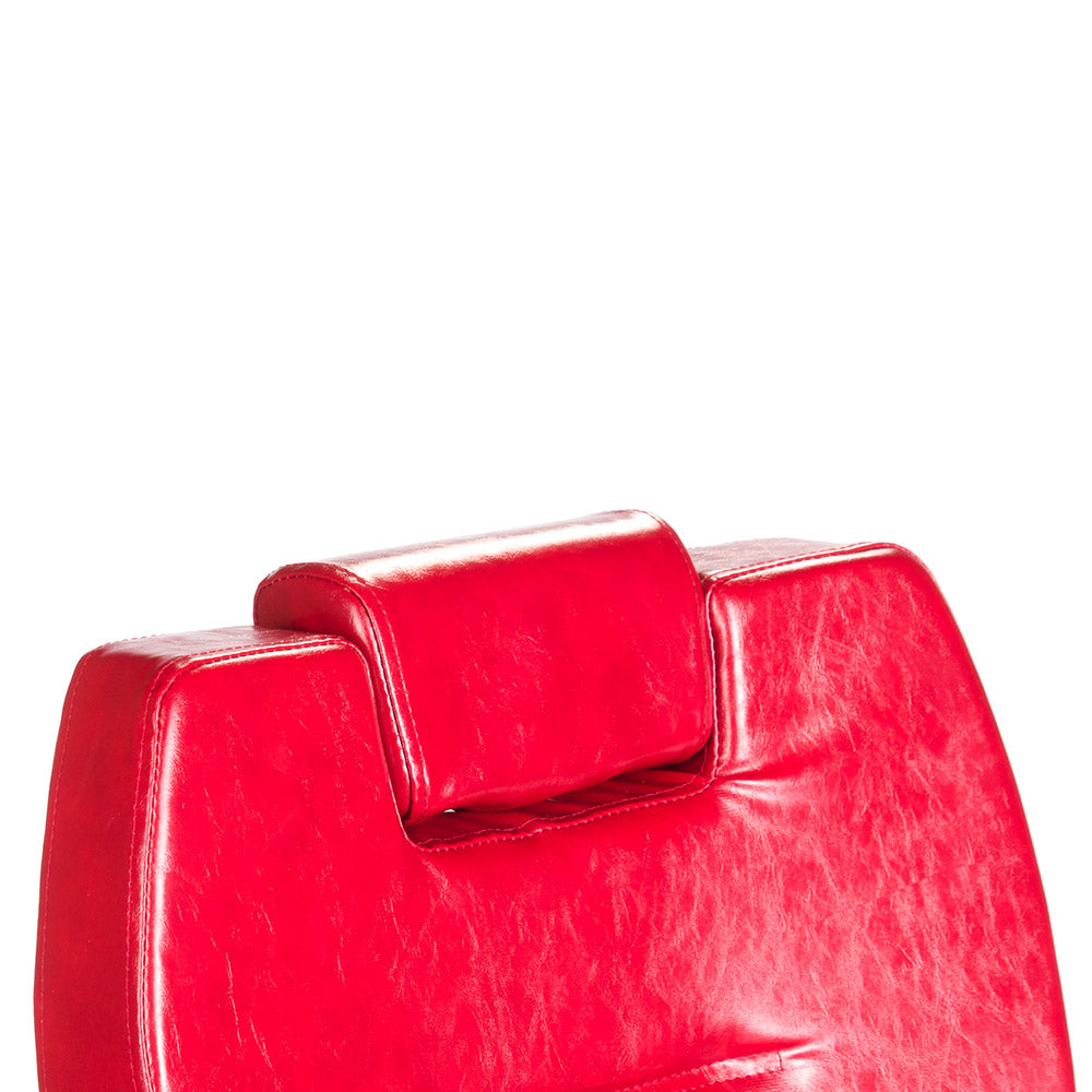 Red barber chair HEKTOR BH-3208 by Beauty System with padded seat and backrest, adjustable headrest, and armrests.
