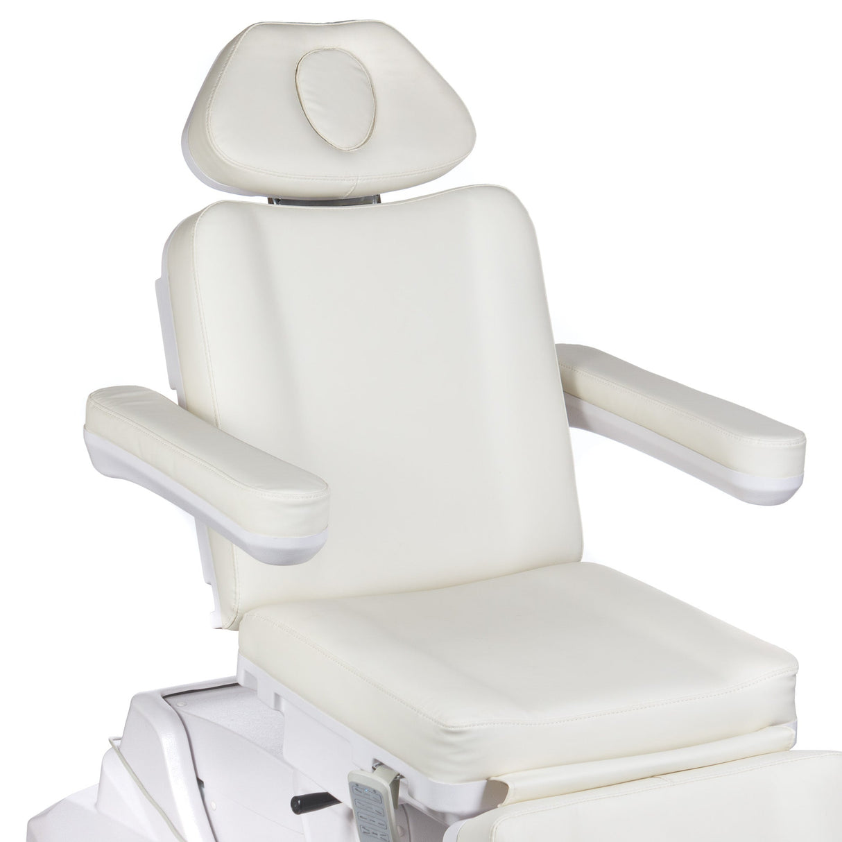 Electric beauty salon chair in light grey by Beauty System, modern cosmetic armchair with adjustable features and cushioned seat.