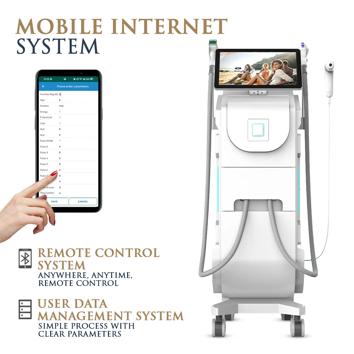 Skin Monarch Quantum Pro diode and picosecond laser device with sleek design and control panel for advanced skin treatments.