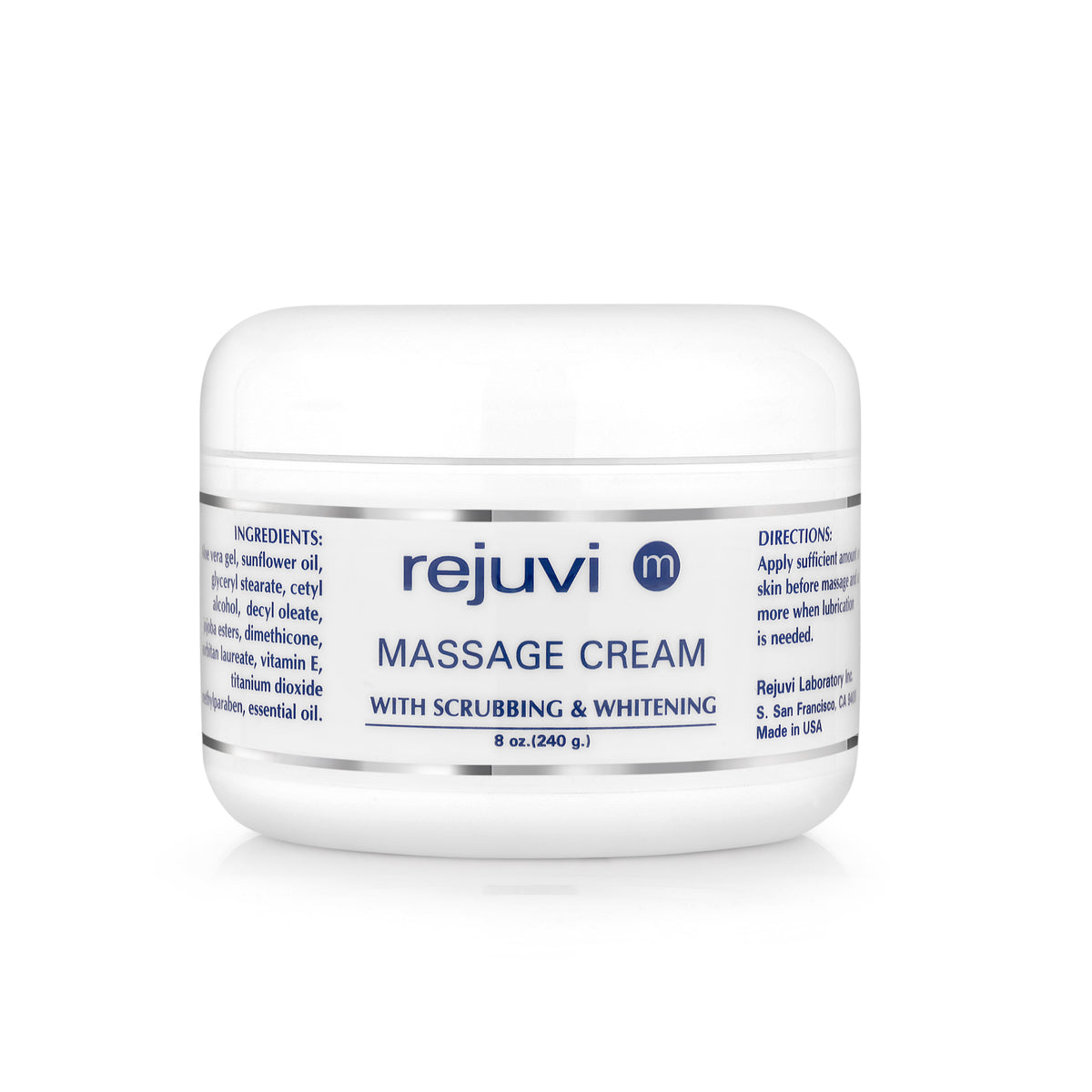 Rejuvi m Κρέμα Μασάζ Με Scrub 240g – Βάζο, μπροστινή ετικέτα