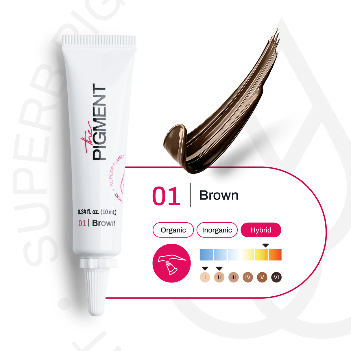 The Pigment Microblading Brown 1 pigment bottle, 10ml, featuring the brand's brown microblading pigment for eyebrow shading.
