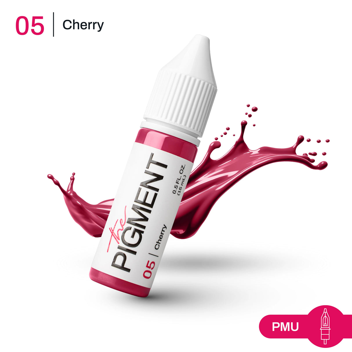 Cherry pigment color from The Pigment 05 for permanent makeup lips, shown in a 15ml container.