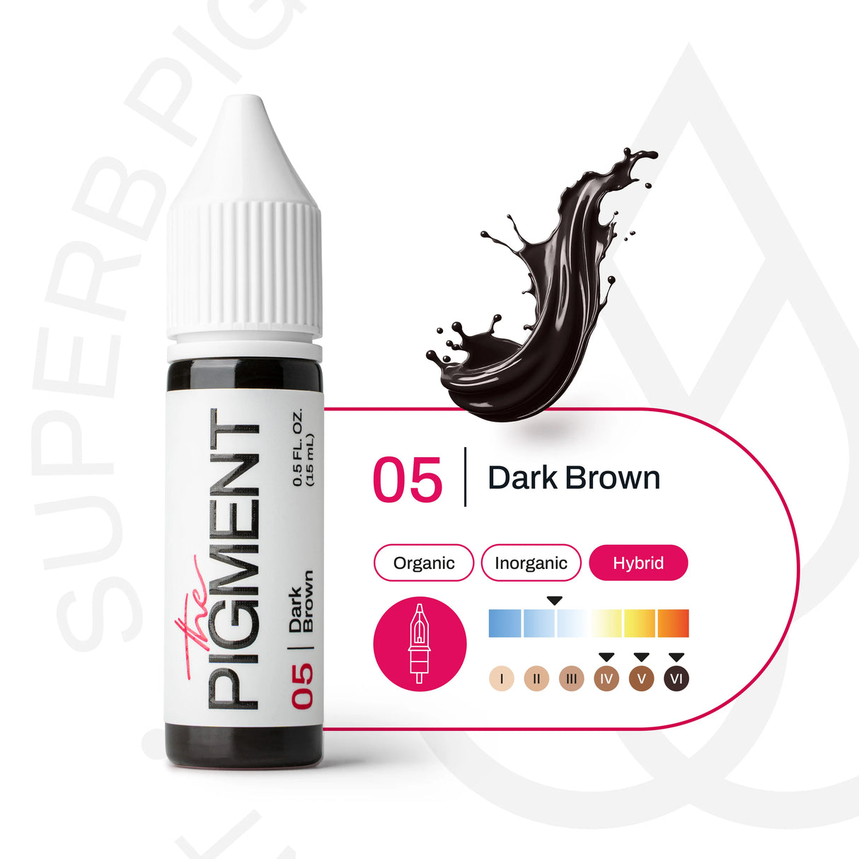 Dark brown pigment in a 15ml bottle from The Pigment, showcasing the rich, deep color and packaging.