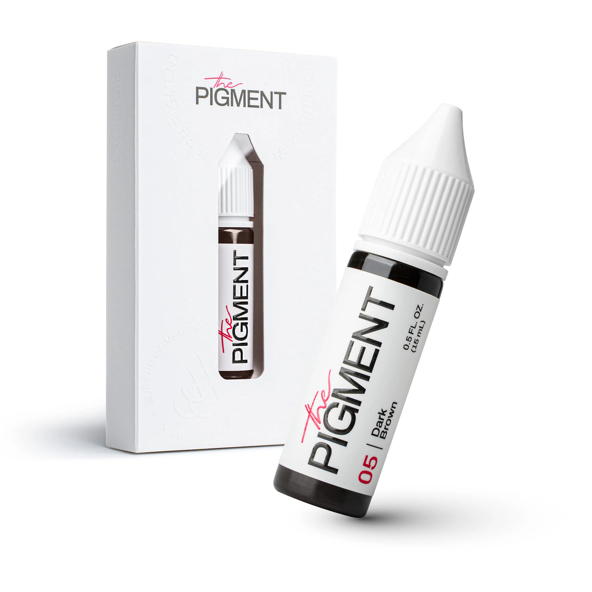 Dark brown pigment in a 15ml bottle from The Pigment, showcasing rich color and packaging for cosmetic or artistic use.