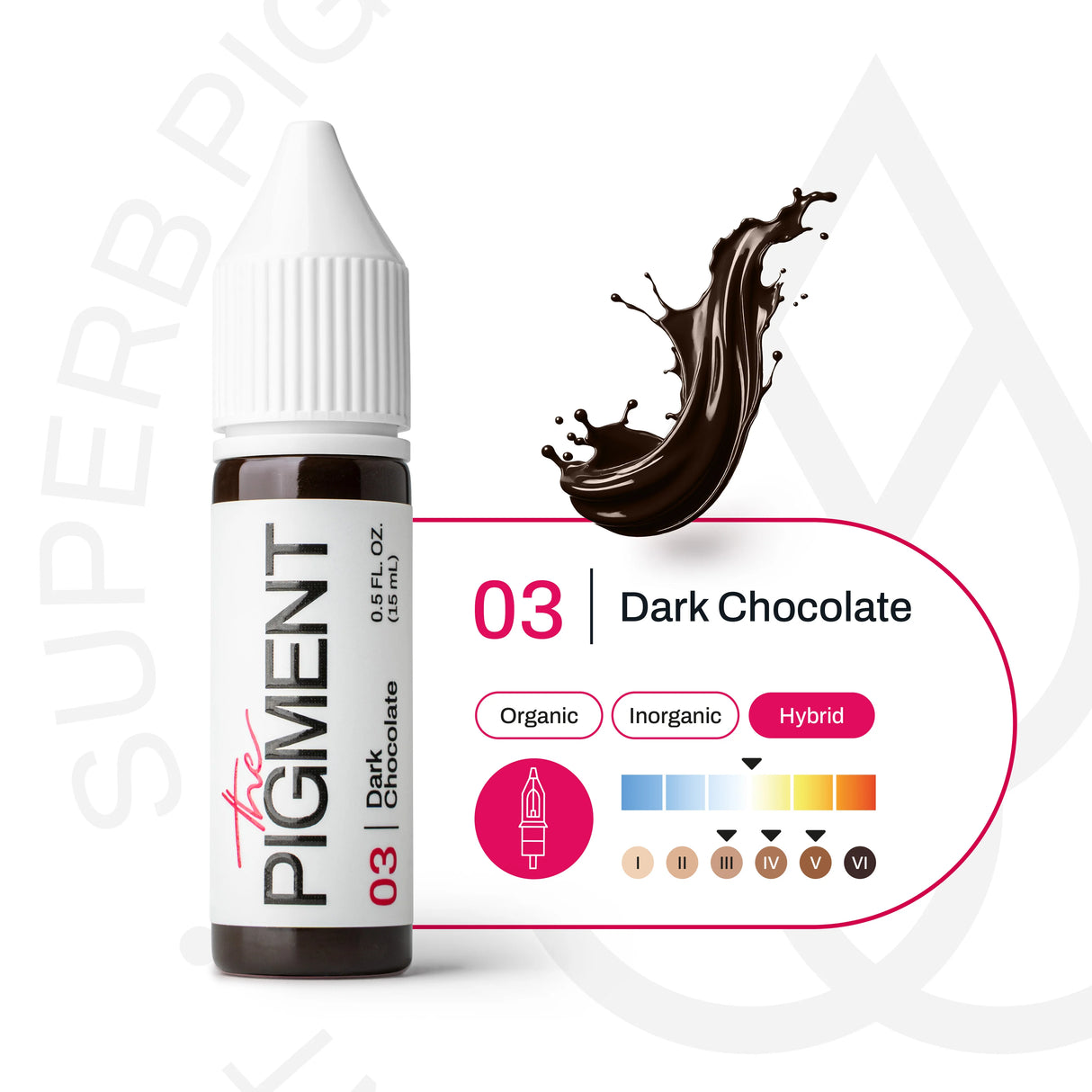 Dark chocolate pigment in a 15ml bottle from The Pigment, showcasing rich, deep brown color with a glossy finish.