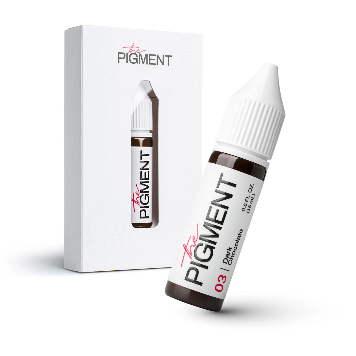 Dark chocolate pigment in 15ml bottle from The Pigment, showing rich, deep brown liquid with a secure cap.