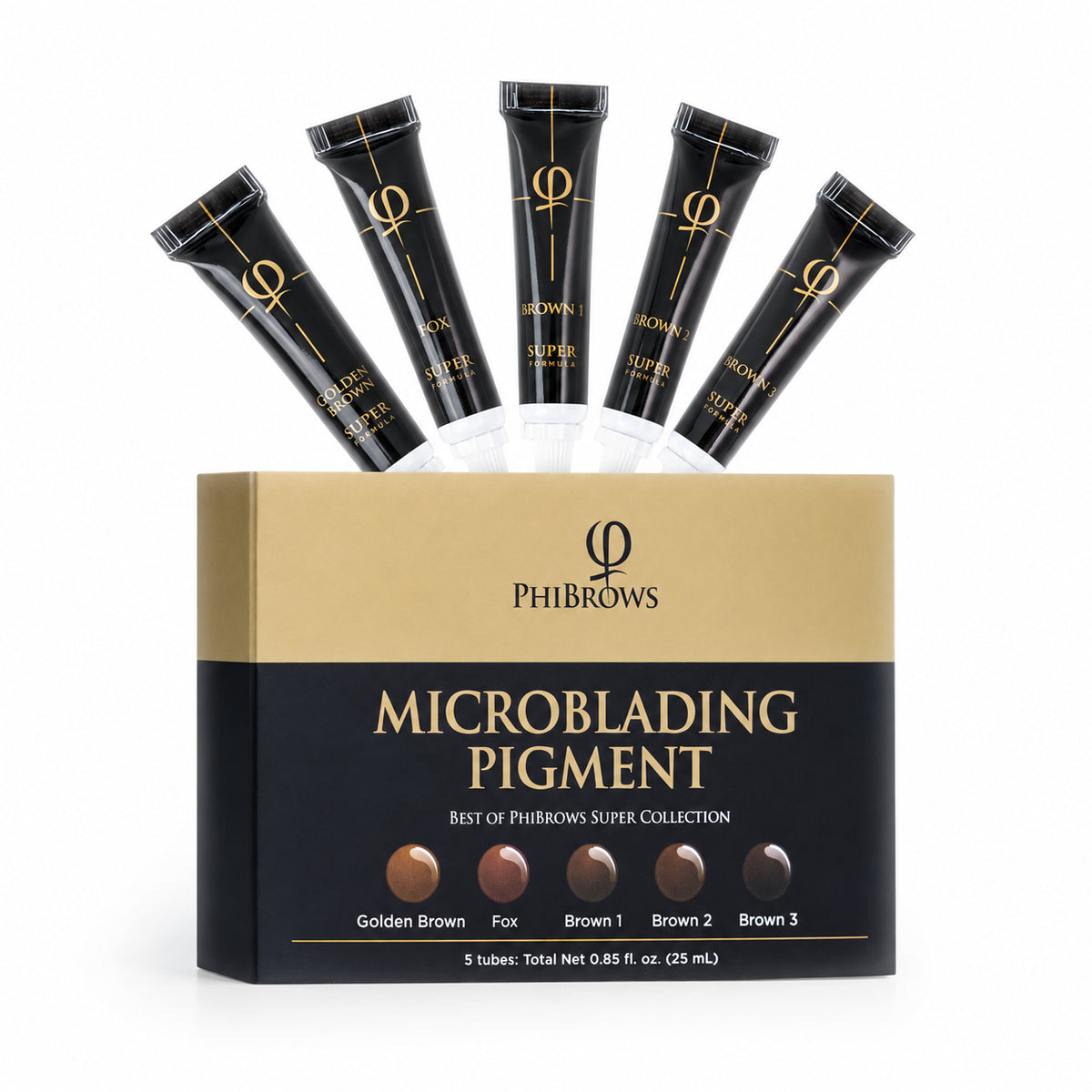 PhiBrows SUPER Microblading Pigment Collection 5x5ml on a light background