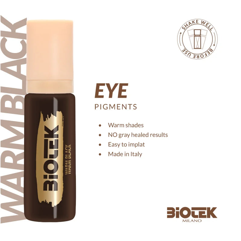 Biotek Perfect Eyes Pigment Kit with three 15ml bottles, showcasing eye pigment colors in clear bottles with applicator caps.