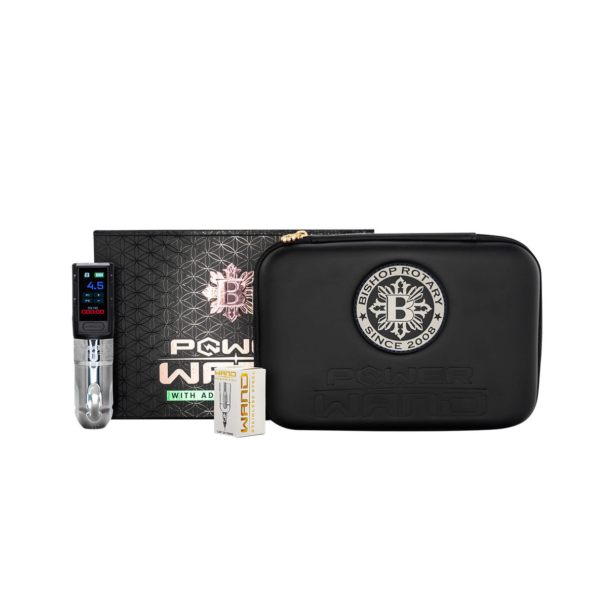 Bishop Power Wand Advanced Packer Tattoo Machine full set with 4.2mm stroke, featuring a professional tattooing device and accessories
