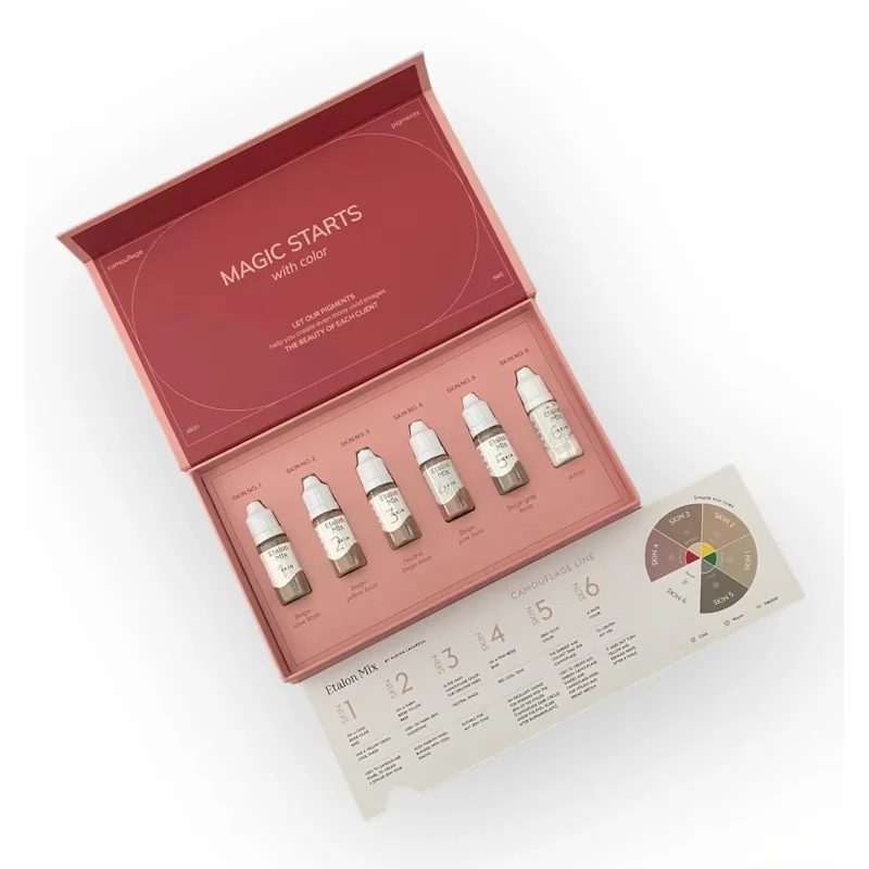 Etalon Mix camouflage skin pigment set with six 10ml bottles of skin-tone pigments for cosmetic tattooing and permanent makeup.