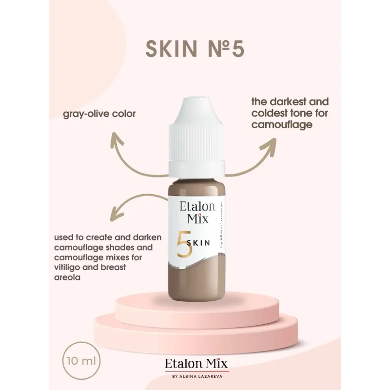 Etalon Mix camouflage skin pigment set with six 10ml bottles of tattoo and permanent makeup pigments on a display tray